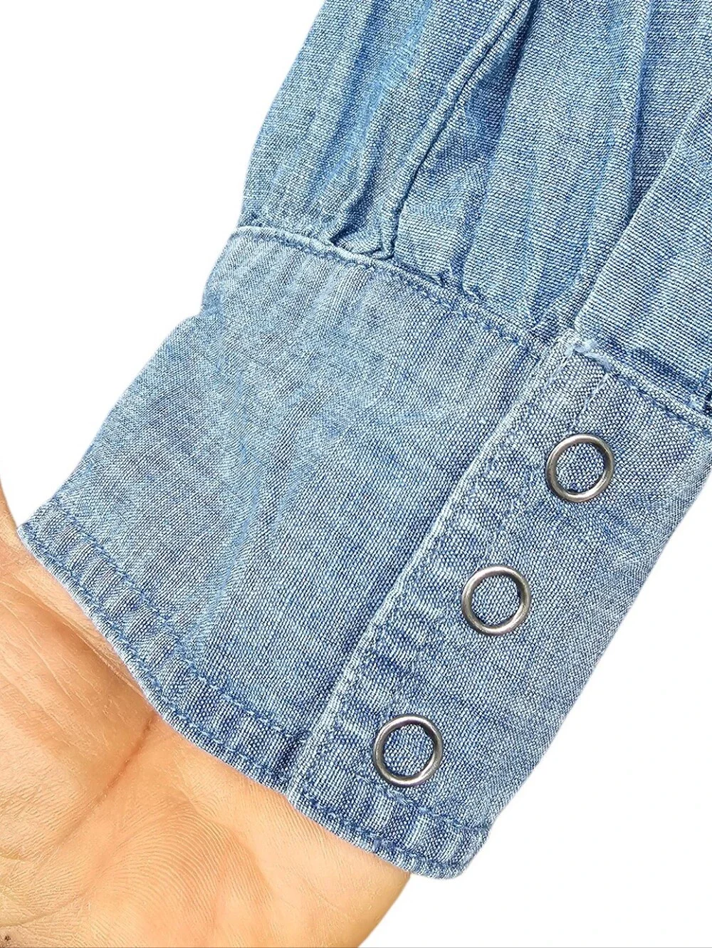 Lucky Brand Blue Chambray Eyelet Button-Front Midi Dress - Picture 4 of 11